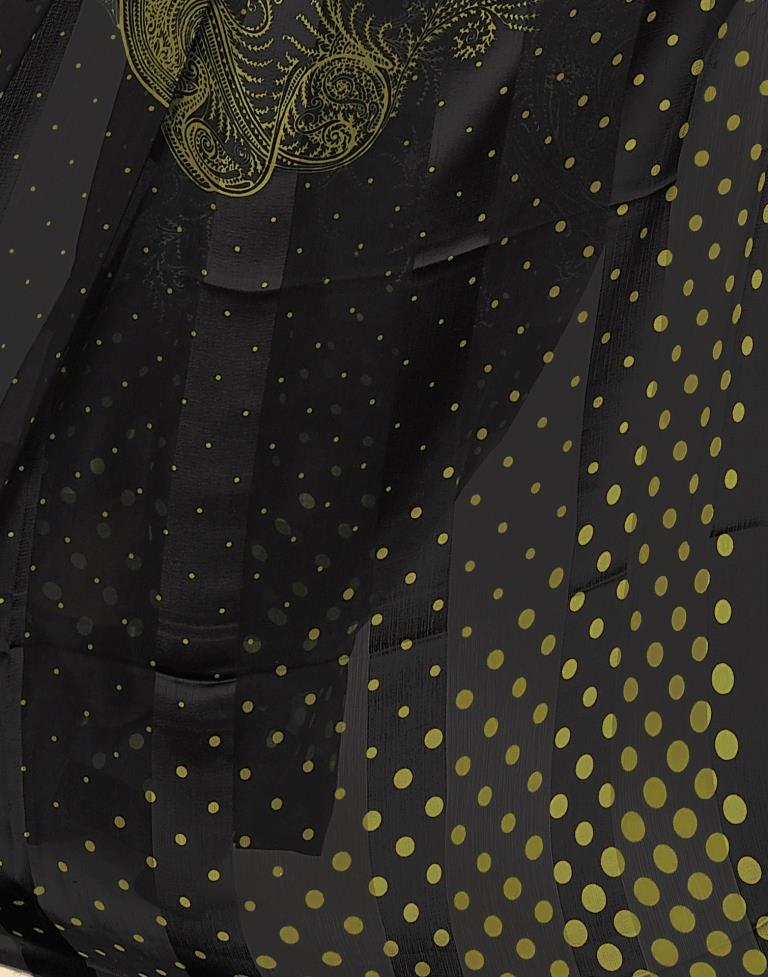 Dark Green Printed Chiffon Saree