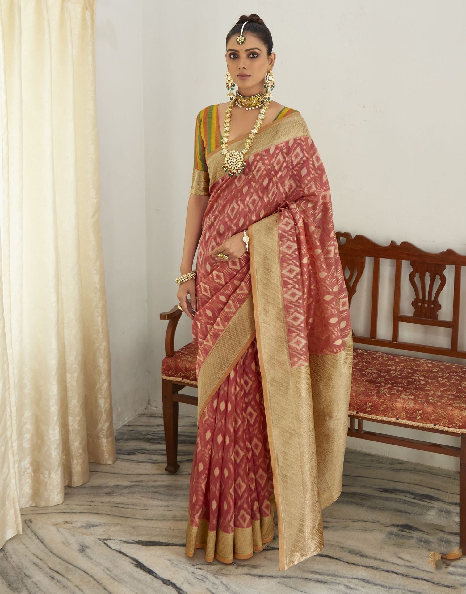 Rose Pink Silk Weaving Banarasi Saree | Leemboodi