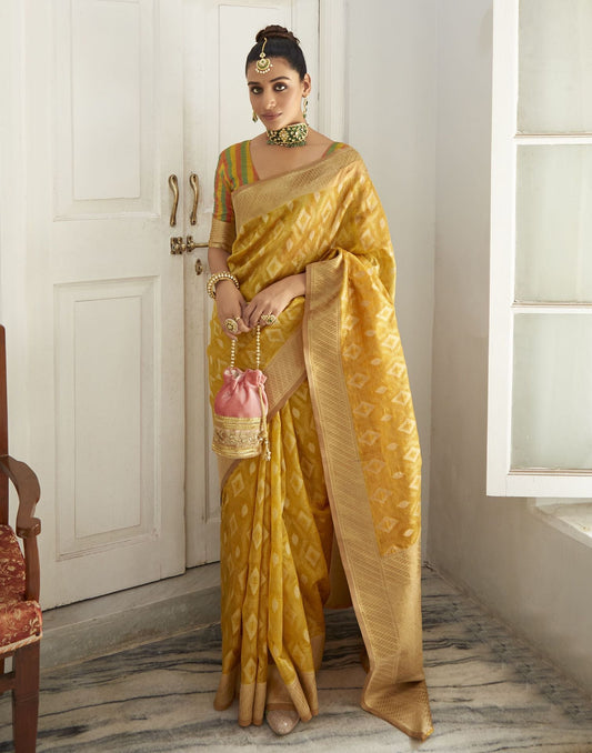 Yellow Silk Weaving Banarasi Saree | Leemboodi