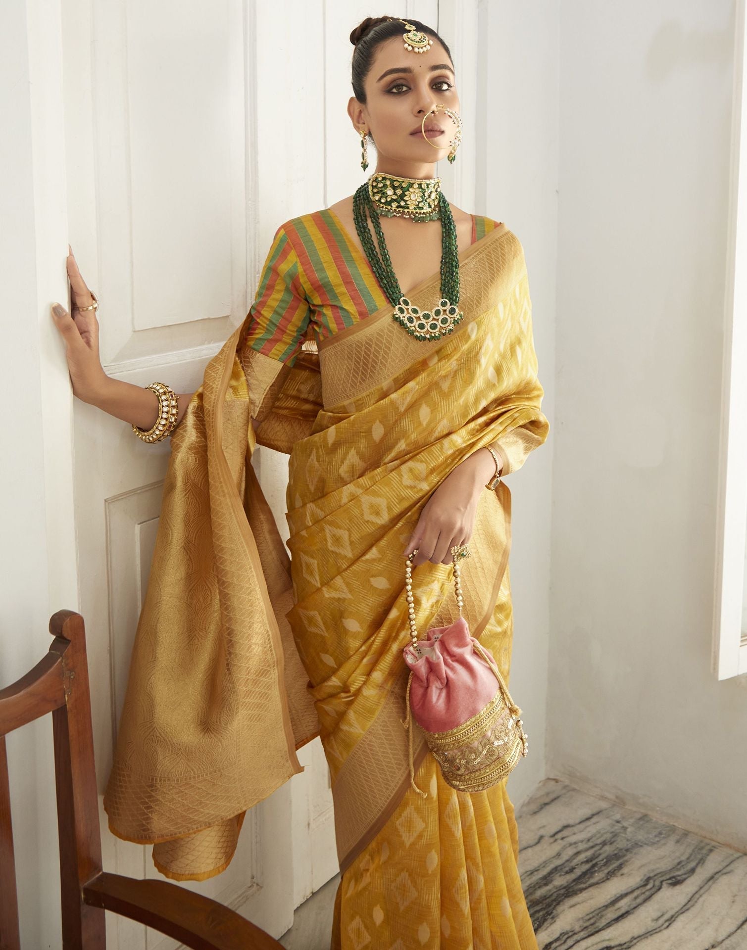 Yellow Silk Weaving Banarasi Saree | Leemboodi