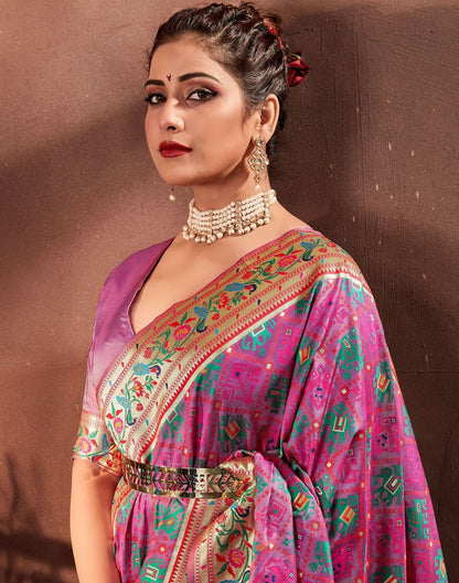 Pink Silk Weaving Banarasi Saree With Tassel | Leemboodi