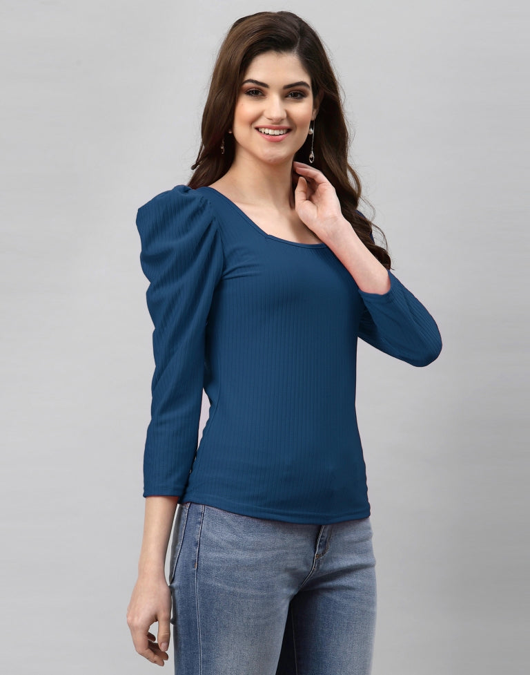 Dark Teal Blue Knitted Top | Sudathi