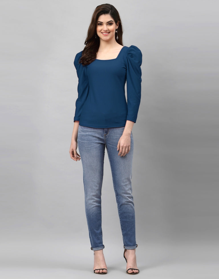 Dark Teal Blue Knitted Top | Sudathi