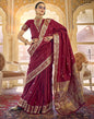 Maroon Silk Self Woven Banarasi Saree With Tassel | Leemboodi