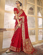 Red Silk Self Woven Banarasi Saree With Tassel | Leemboodi