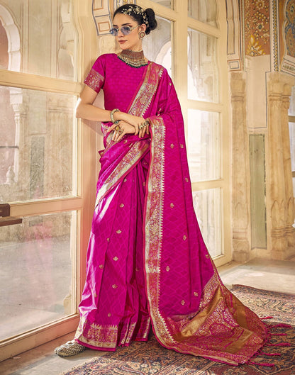 Rani Pink Silk Self Woven Banarasi Saree With Tassel | Leemboodi