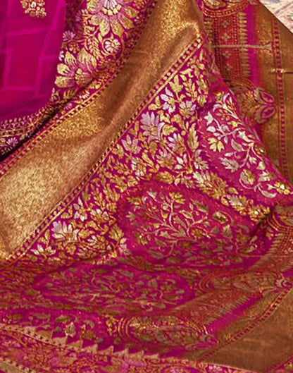 Rani Pink Silk Self Woven Banarasi Saree With Tassel | Leemboodi