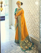Turmeric Yellow Silk Kanjivaram Weaving Saree With Tassel | Leemboodi