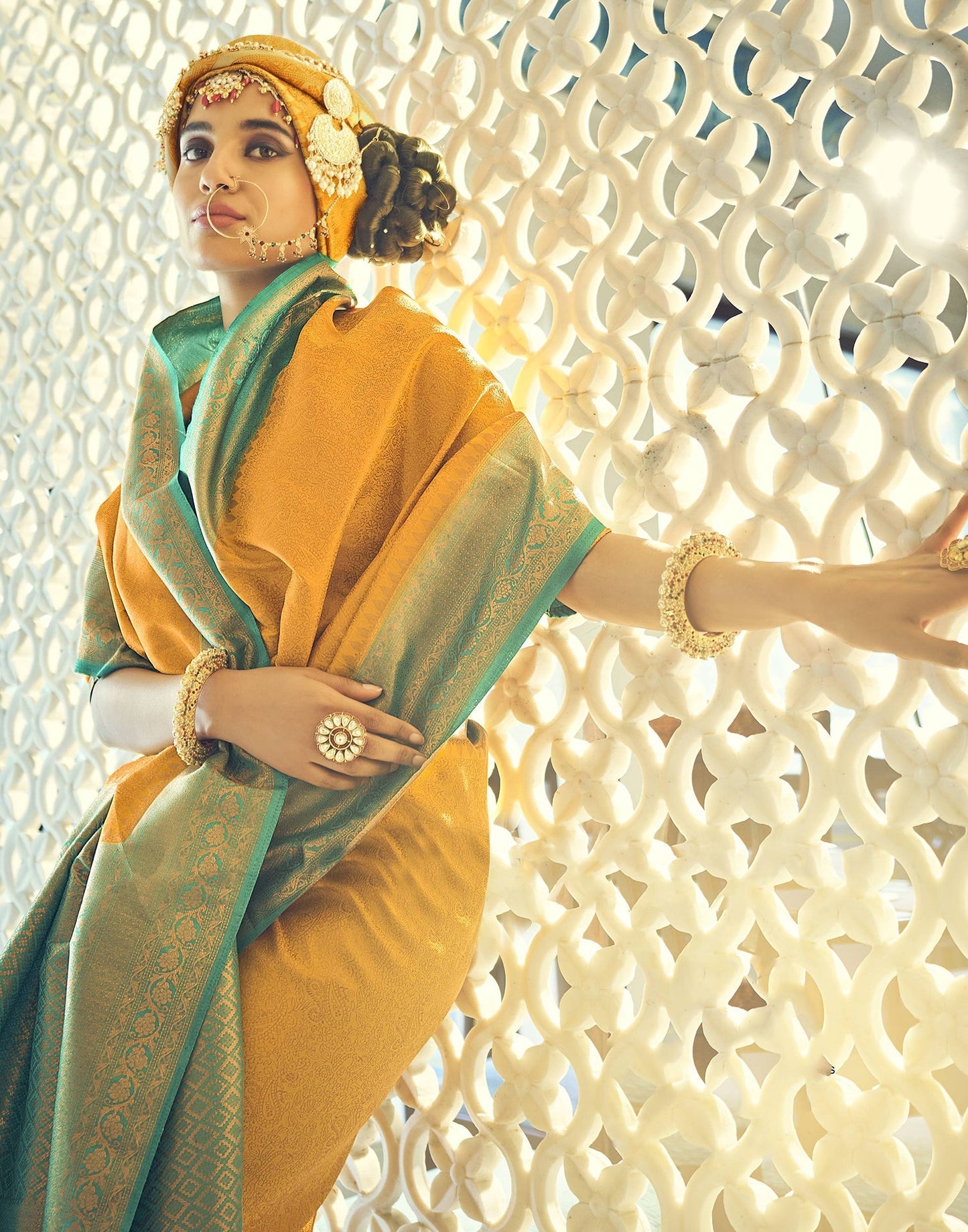 Turmeric Yellow Silk Kanjivaram Weaving Saree With Tassel | Leemboodi