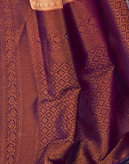 Beige Silk Kanjivaram Weaving Saree With Tassel | Leemboodi