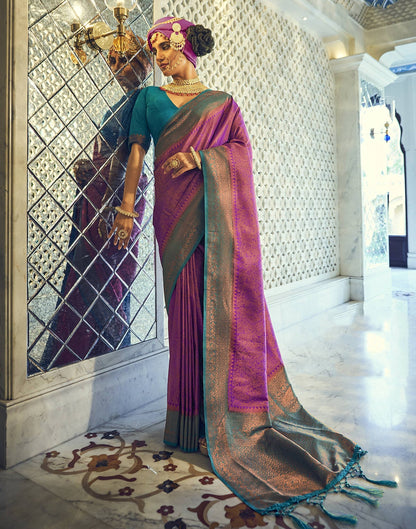 Dark Purple Silk Kanjivaram Weaving Saree With Tassel | Leemboodi