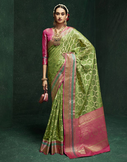 Green Cotton Banarasi Saree | Leemboodi