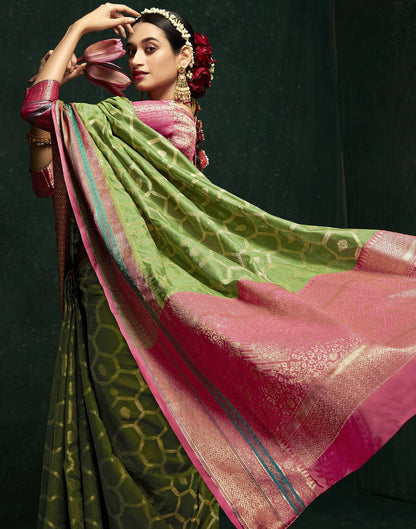 Green Cotton Banarasi Saree | Leemboodi