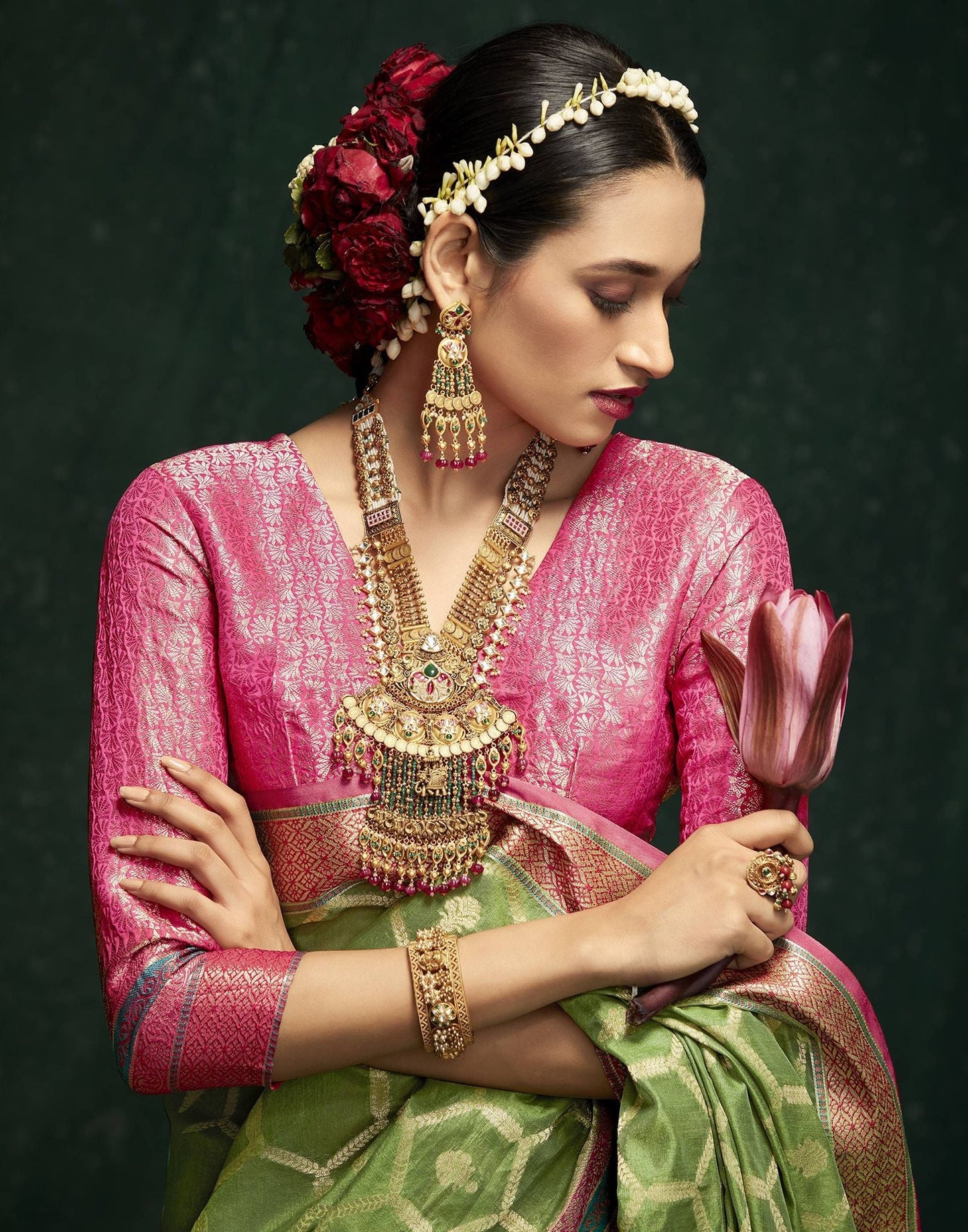 Green Cotton Banarasi Saree | Leemboodi