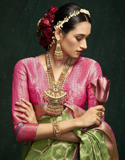 Green Cotton Banarasi Saree | Leemboodi