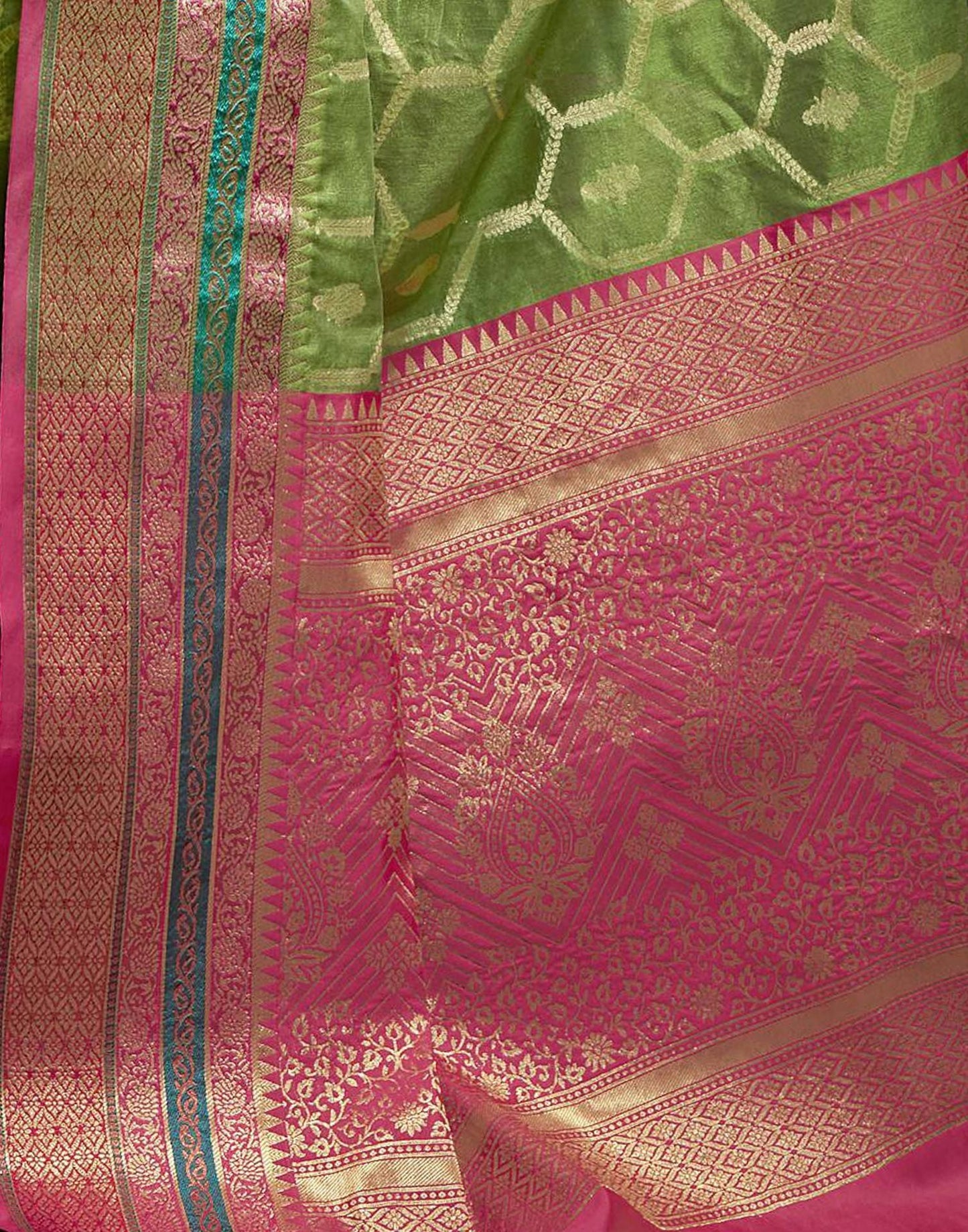 Green Cotton Banarasi Saree | Leemboodi