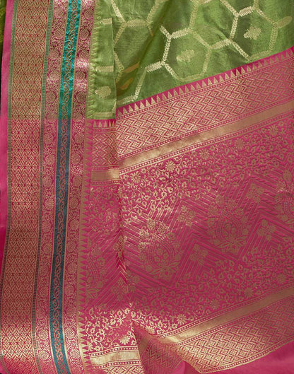 Green Cotton Banarasi Saree | Leemboodi