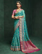 Teal Blue Cotton Banarasi Saree | Leemboodi
