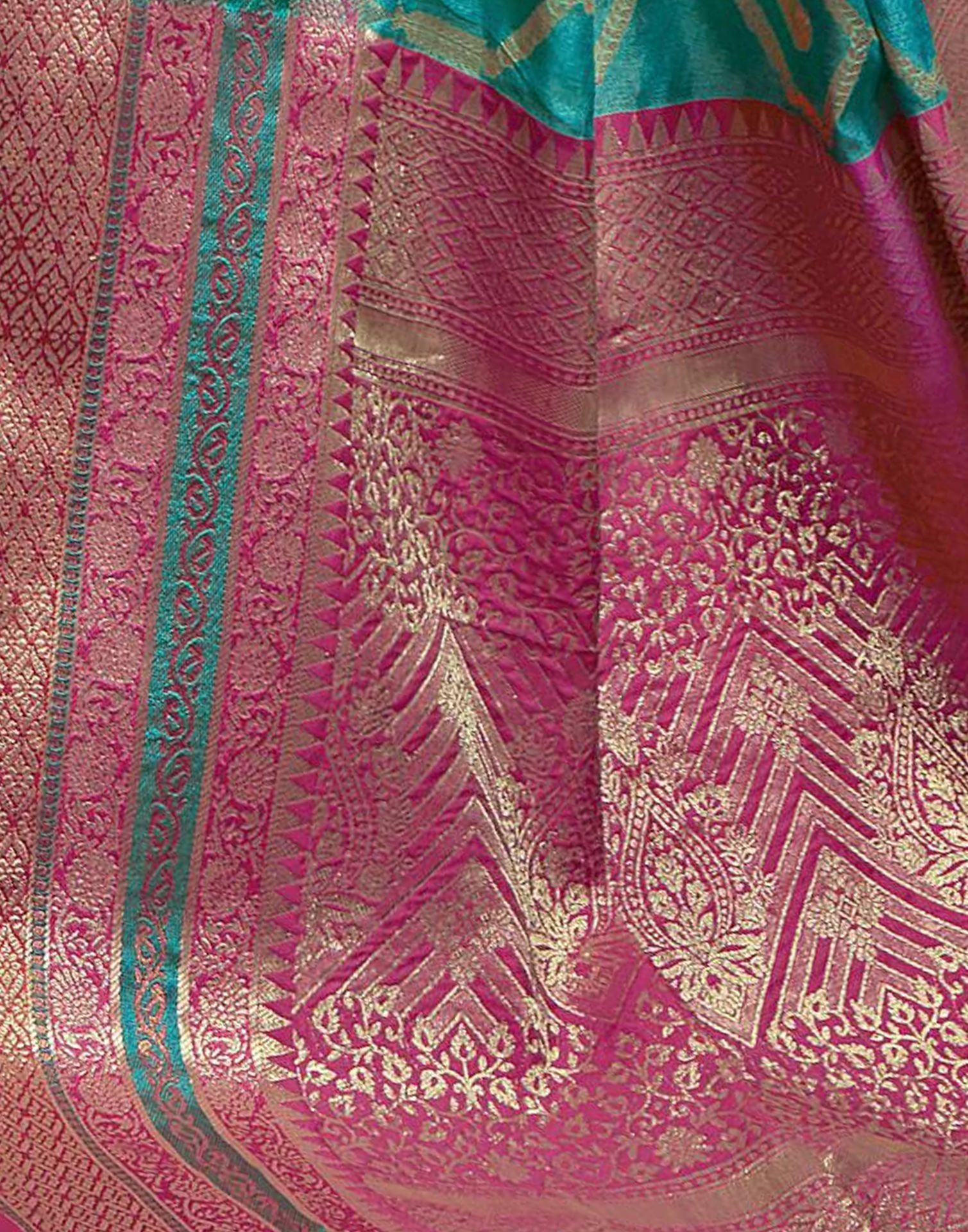 Teal Blue Cotton Banarasi Saree | Leemboodi