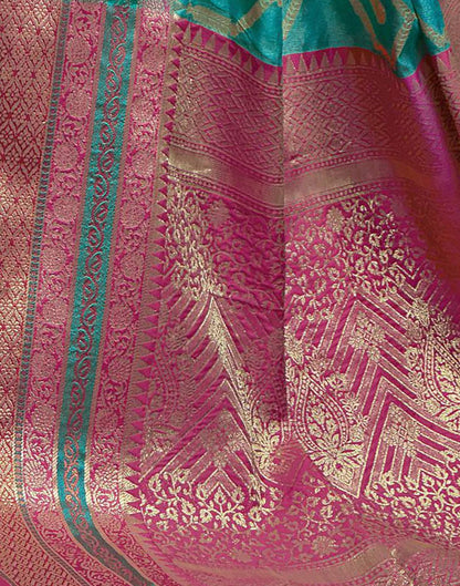 Teal Blue Cotton Banarasi Saree | Leemboodi