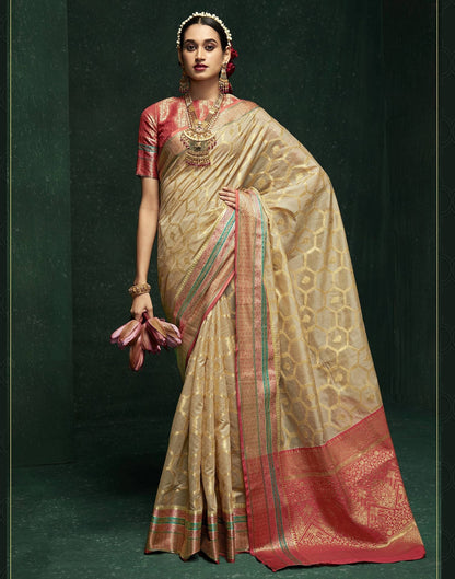 Beige Cotton Banarasi Saree | Leemboodi