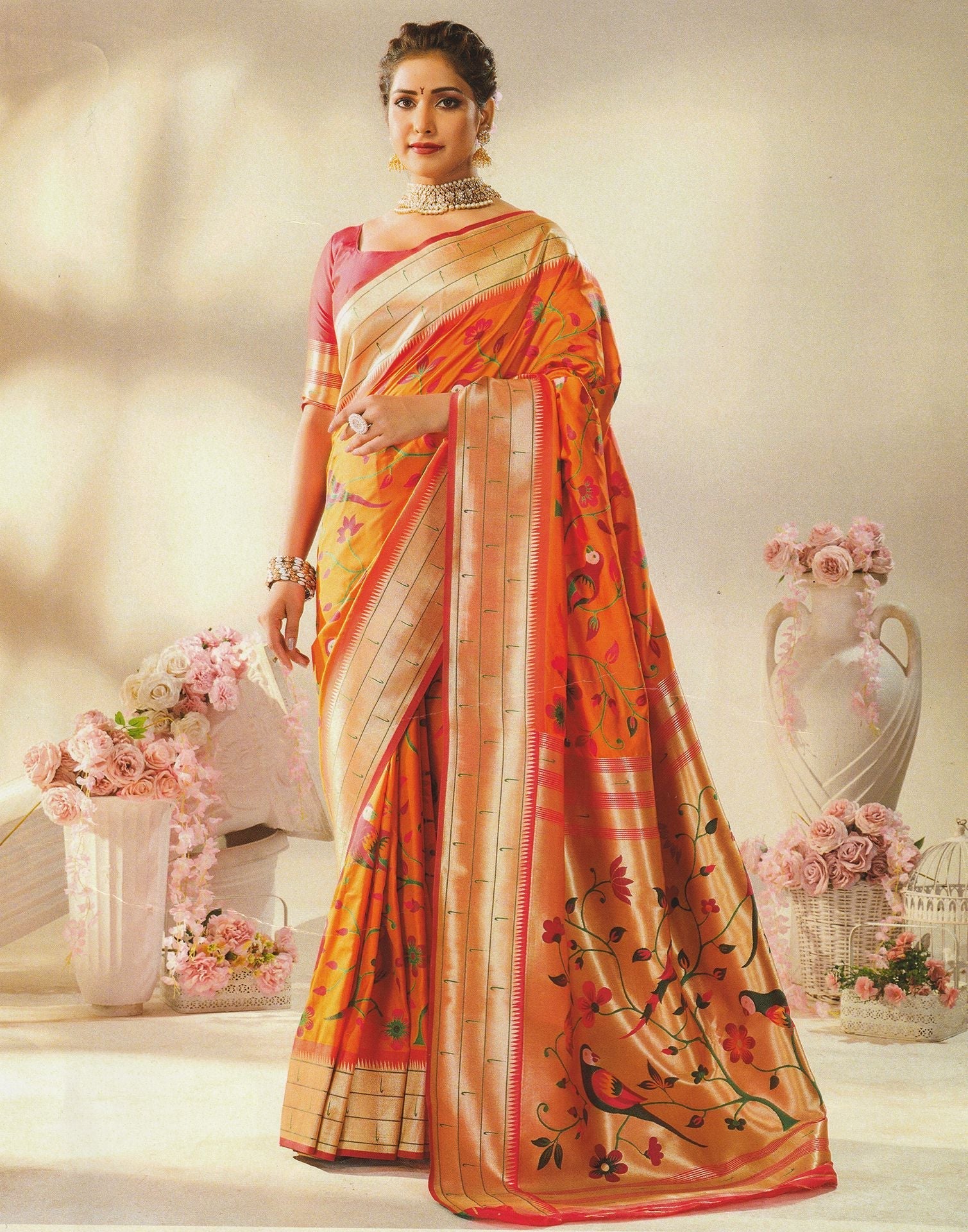 Orange Silk Weaving Paithani Saree | Leemboodi