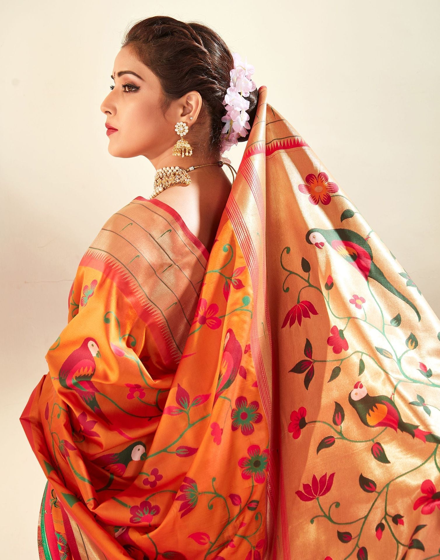 Orange Silk Weaving Paithani Saree | Leemboodi