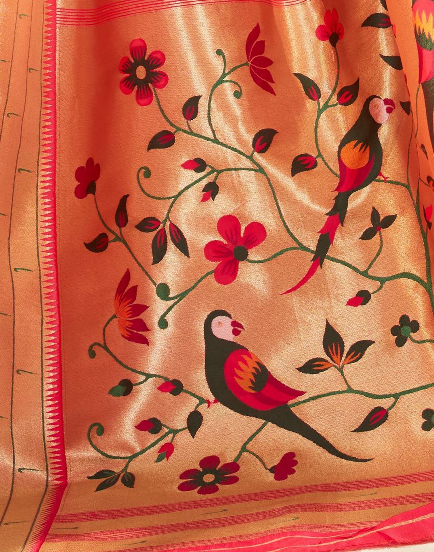 Orange Silk Weaving Paithani Saree | Leemboodi