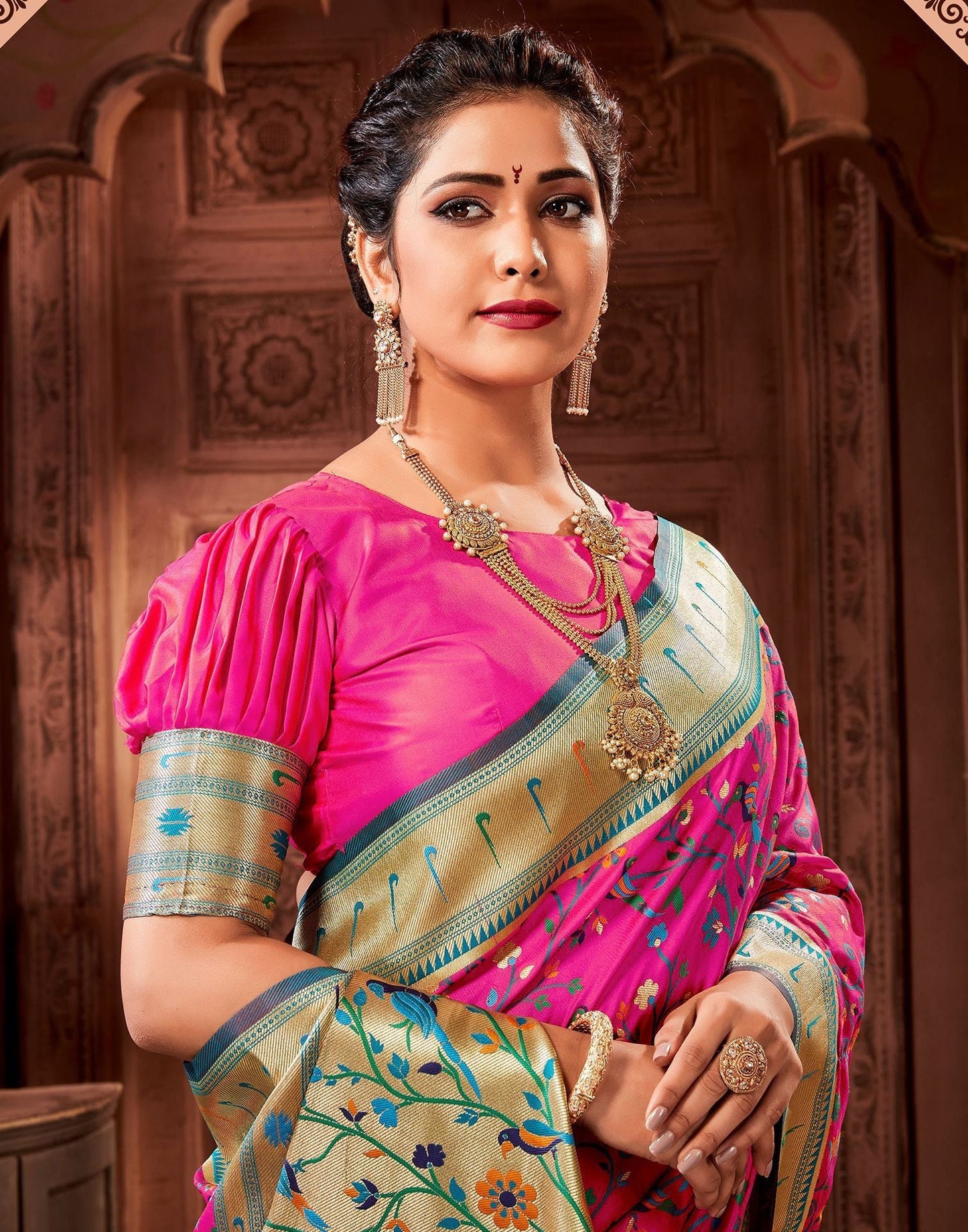 Dark Pink Silk Weaving Paithani Saree | Leemboodi