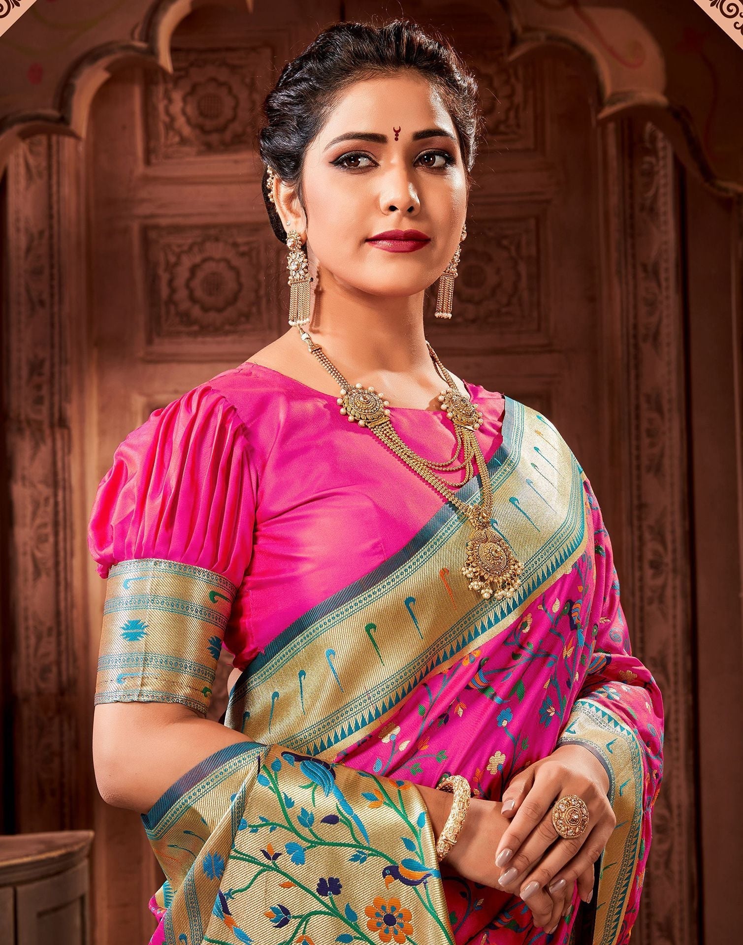 Dark Pink Silk Weaving Paithani Saree | Leemboodi