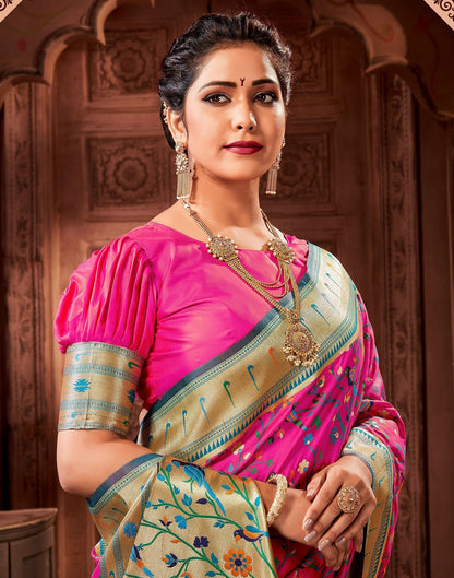 Dark Pink Silk Weaving Paithani Saree | Leemboodi