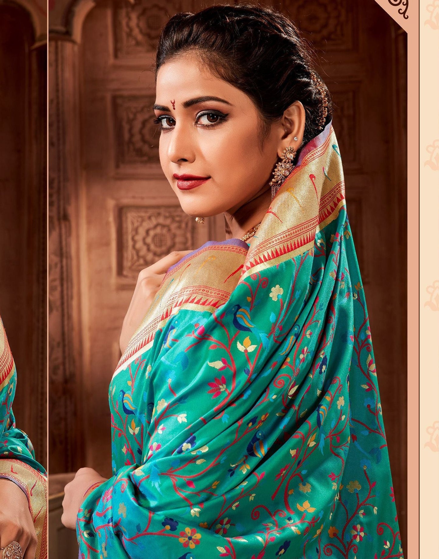 Teal Green Silk Weaving Paithani Saree | Leemboodi