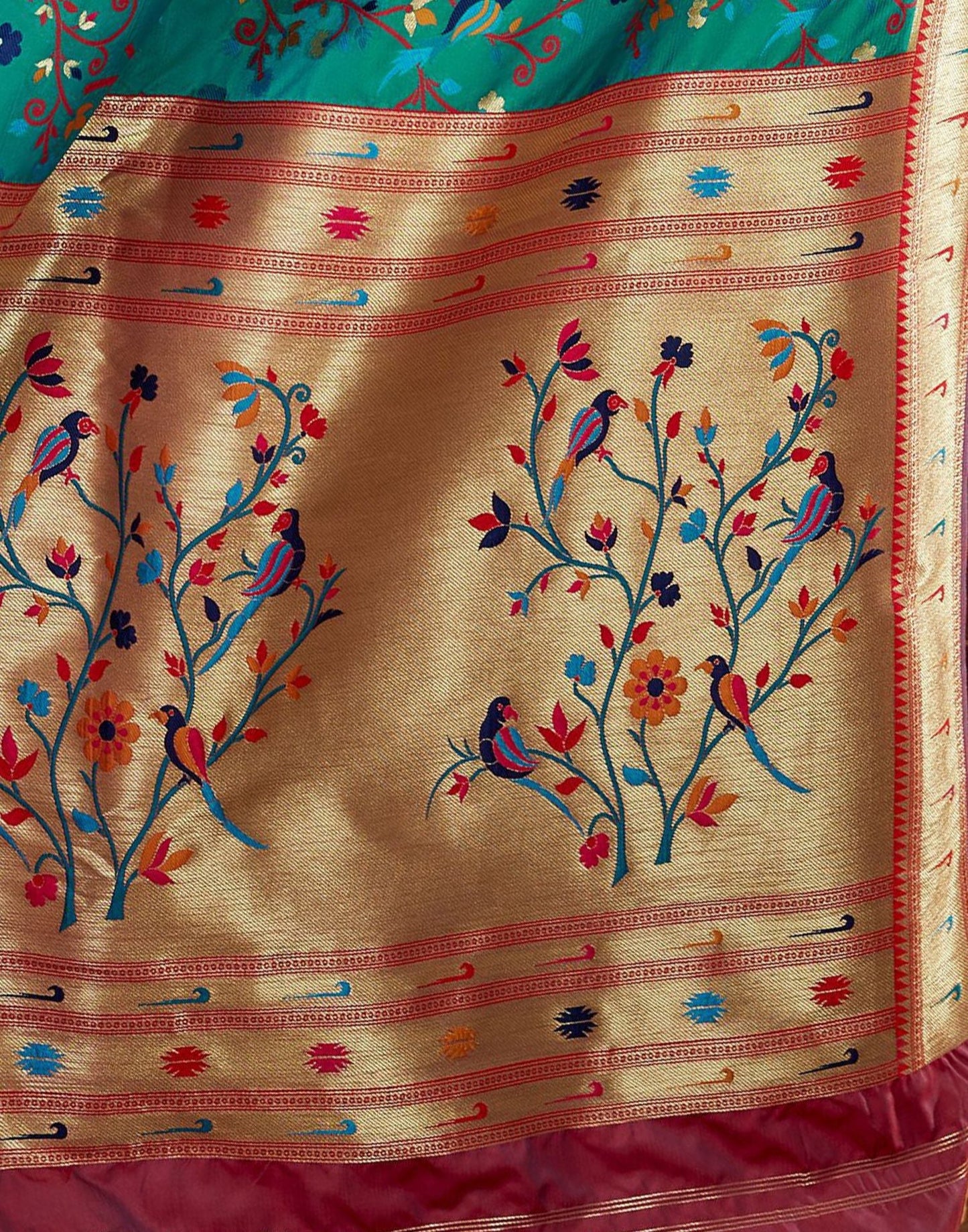 Teal Green Silk Weaving Paithani Saree | Leemboodi