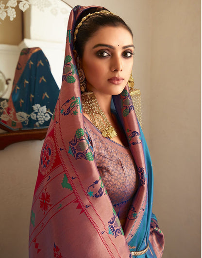 Blue Silk Weaving Paithani Saree | Leemboodi