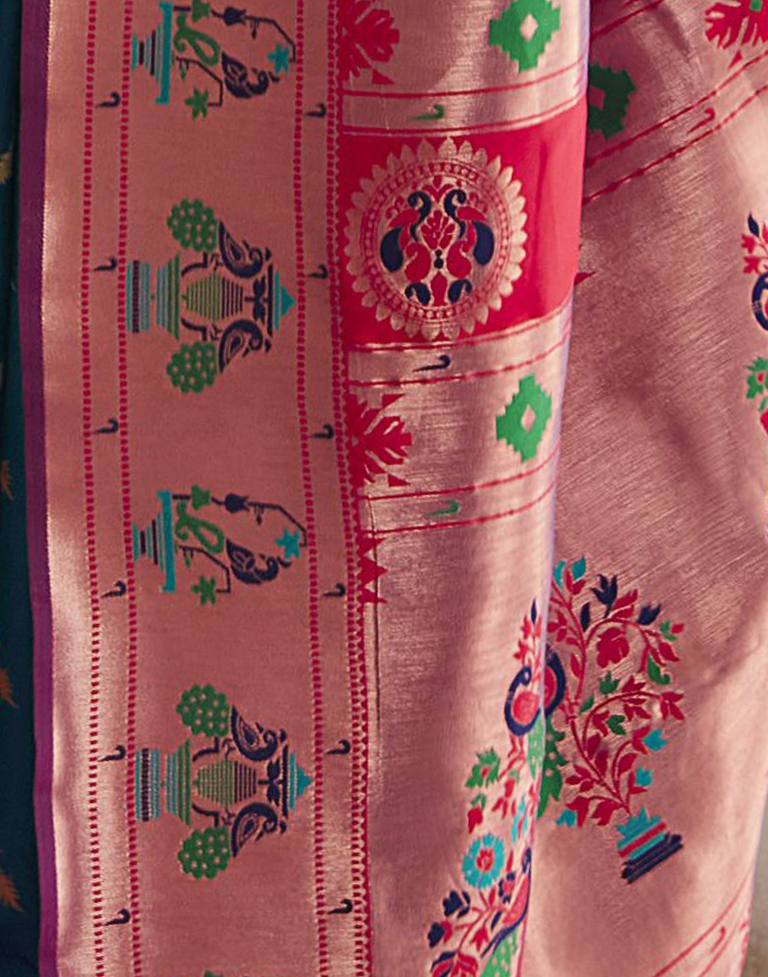 Blue Silk Weaving Paithani Saree | Leemboodi
