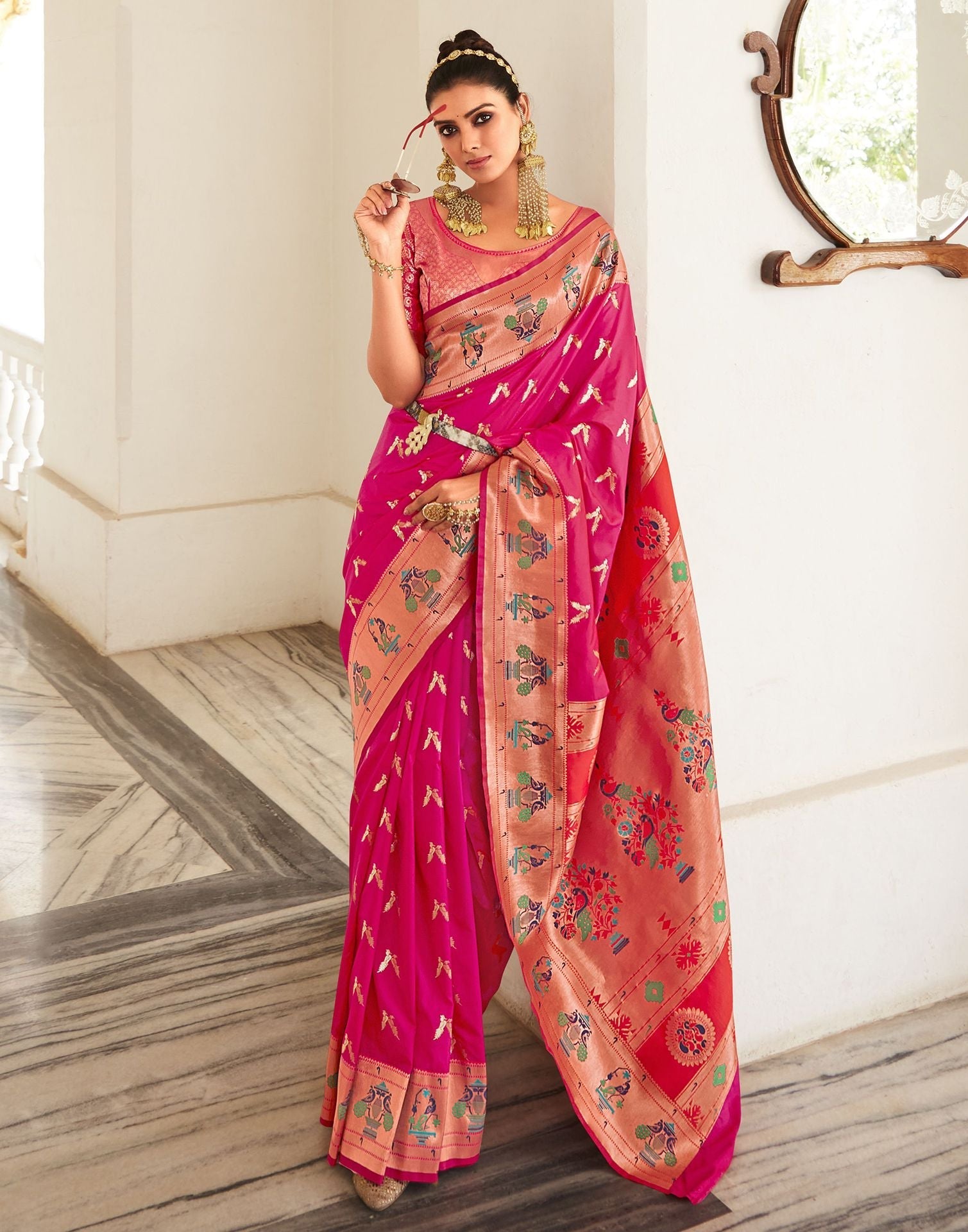 Pink Silk Weaving Paithani Saree | Leemboodi
