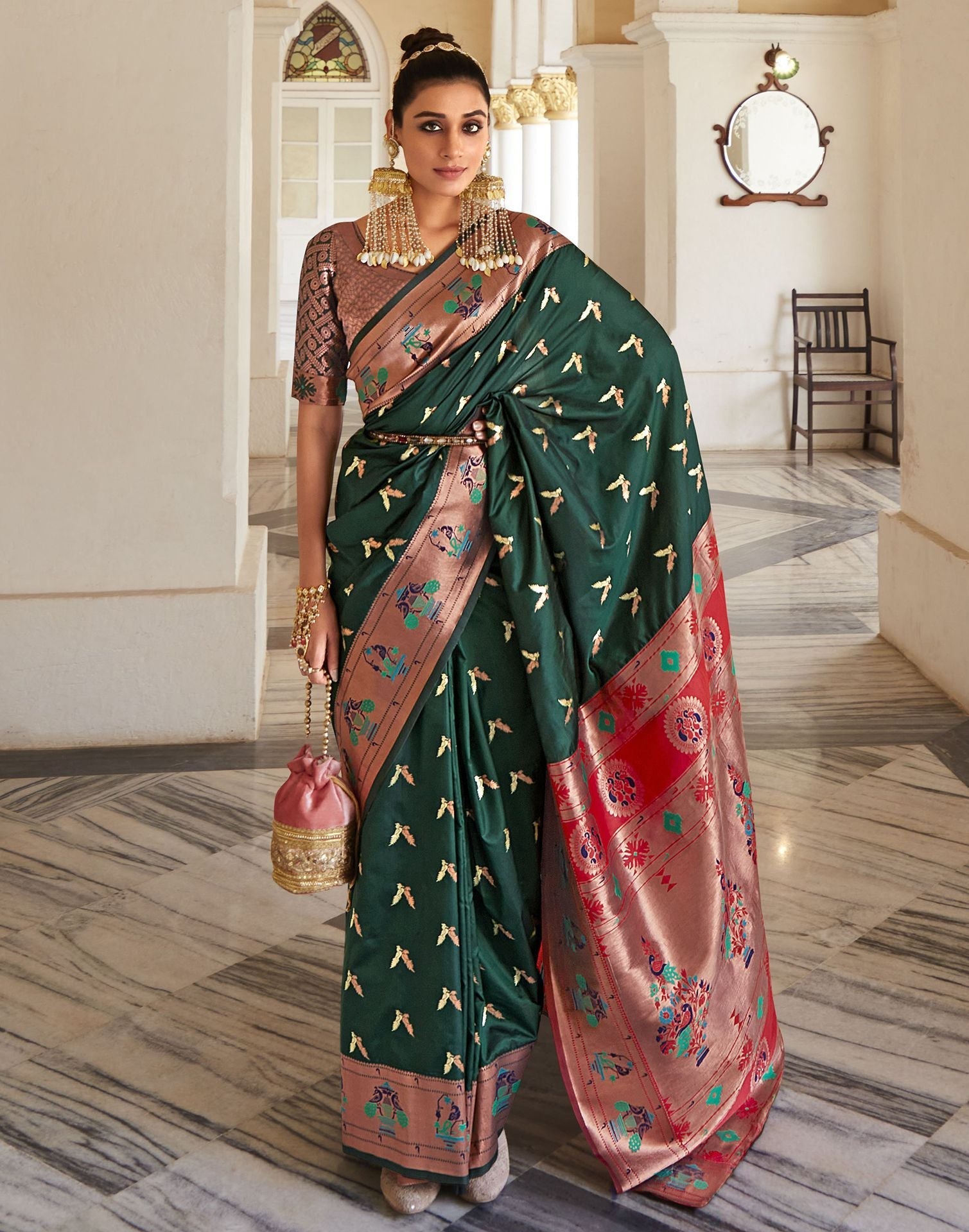 Dark Green Silk Weaving Paithani Saree | Leemboodi