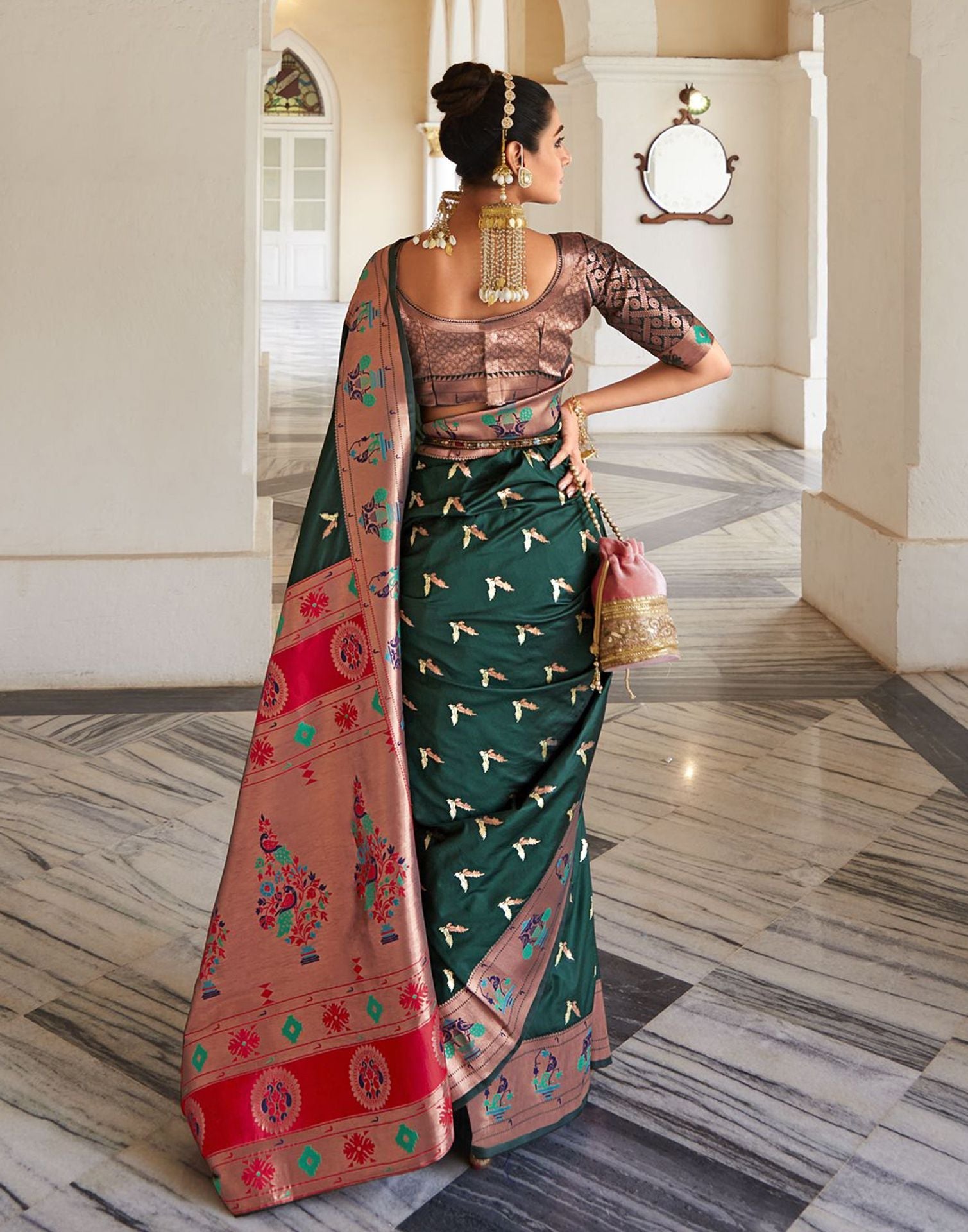Dark Green Silk Weaving Paithani Saree | Leemboodi
