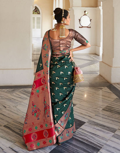 Dark Green Silk Weaving Paithani Saree | Leemboodi