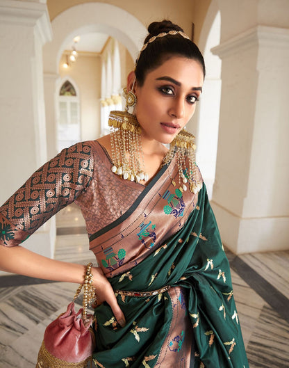 Dark Green Silk Weaving Paithani Saree | Leemboodi