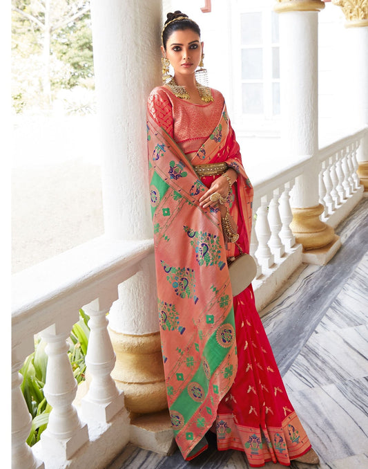 Red Silk Weaving Paithani Saree | Leemboodi