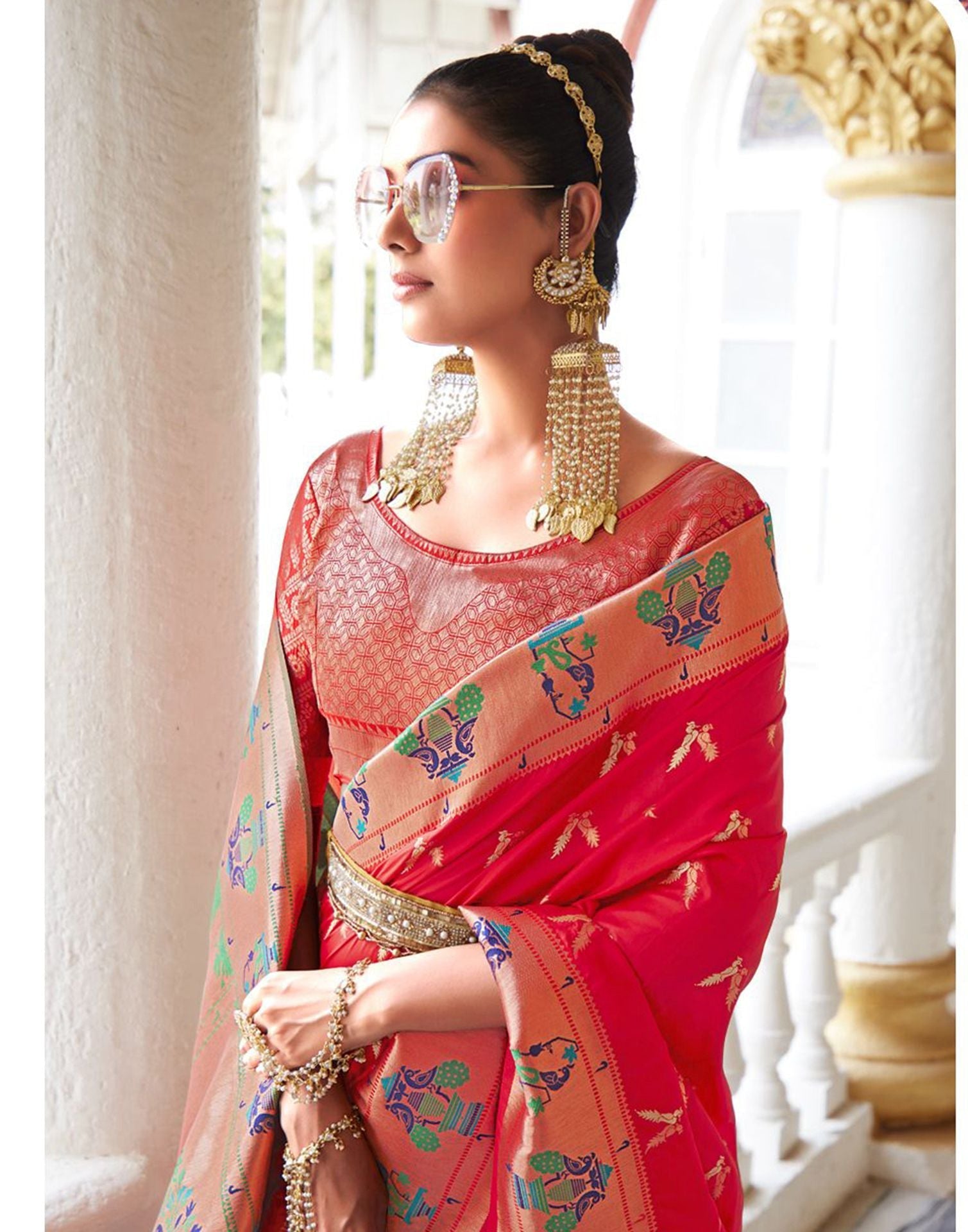 Red Silk Weaving Paithani Saree | Leemboodi