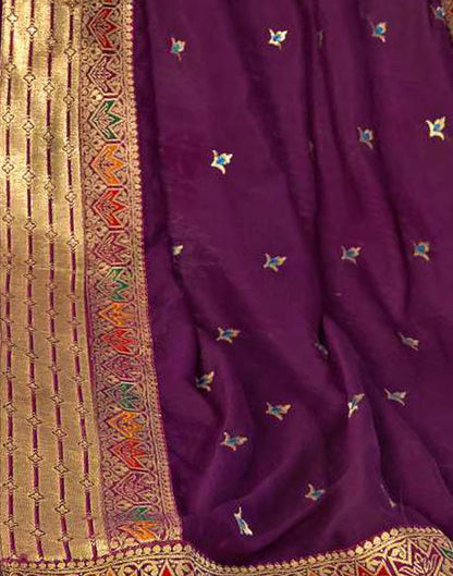 Wine Vichitra Embroidery Saree