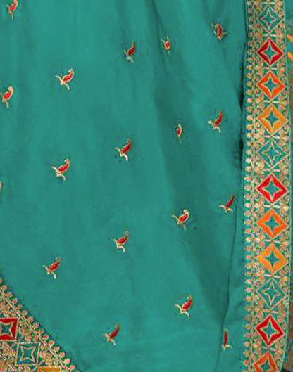Rama Green Vichitra Embroidery Saree