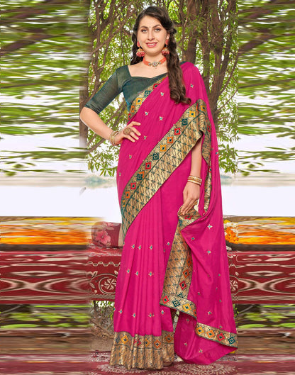 Pink Vichitra Embroidery Saree