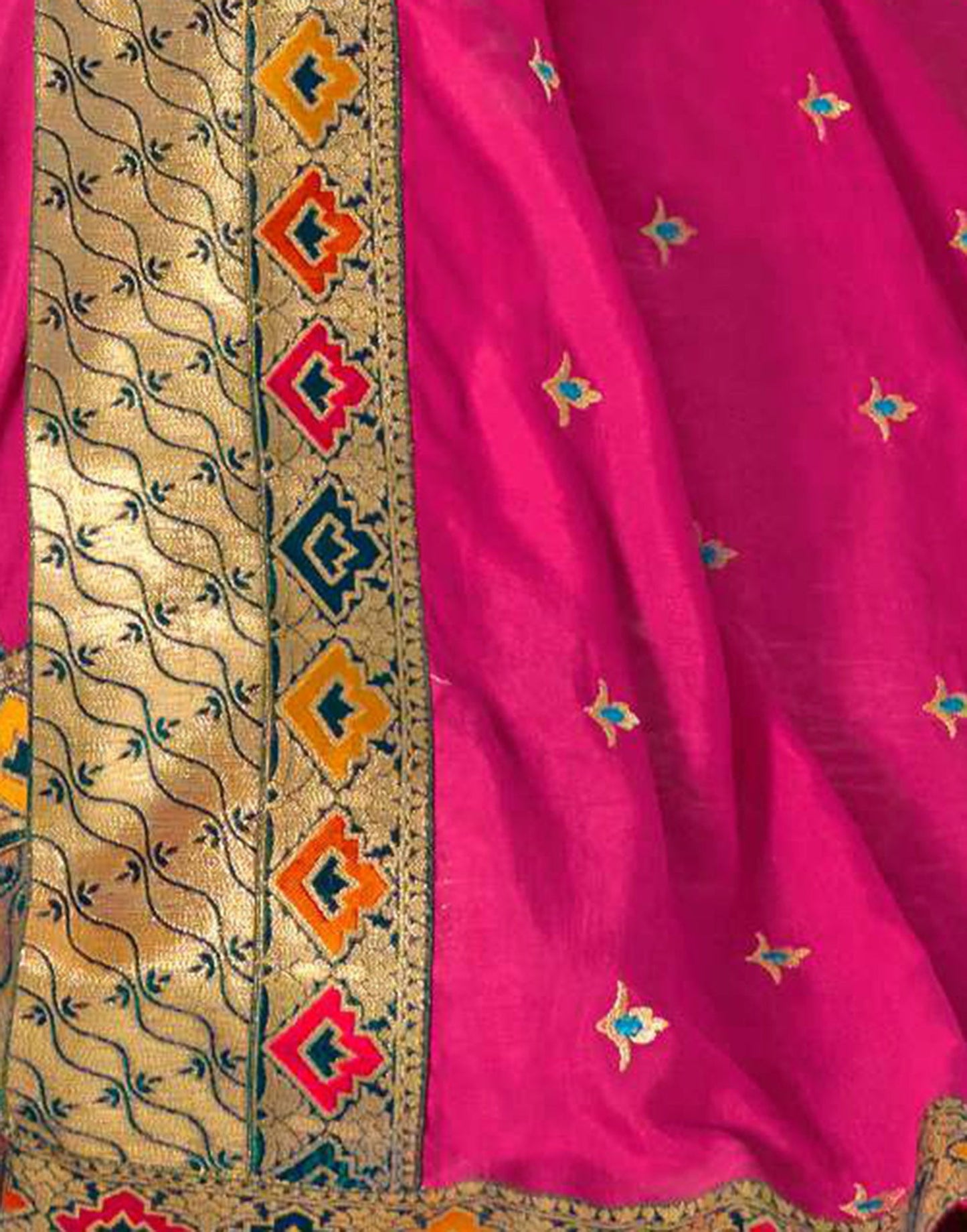 Pink Vichitra Embroidery Saree