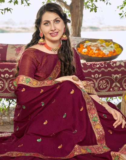 Maroon Vichitra Embroidery Saree