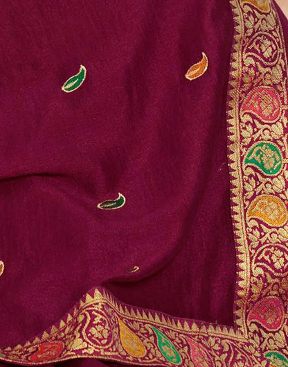 Maroon Vichitra Embroidery Saree