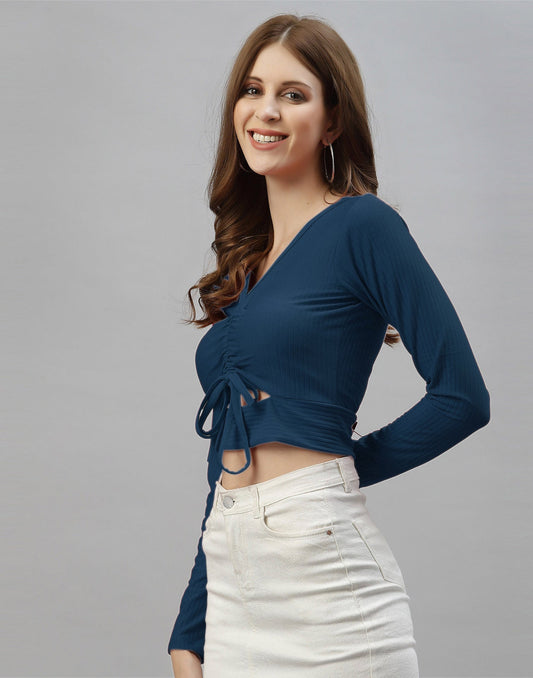 Dark Teal Blue Cutout Top | Sudathi