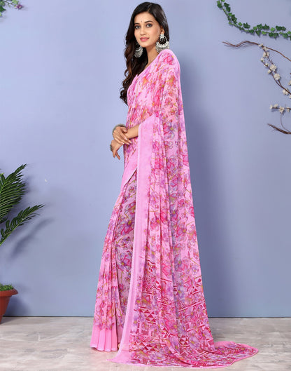 Pink Georgette Floral Printed Saree | Sudathi